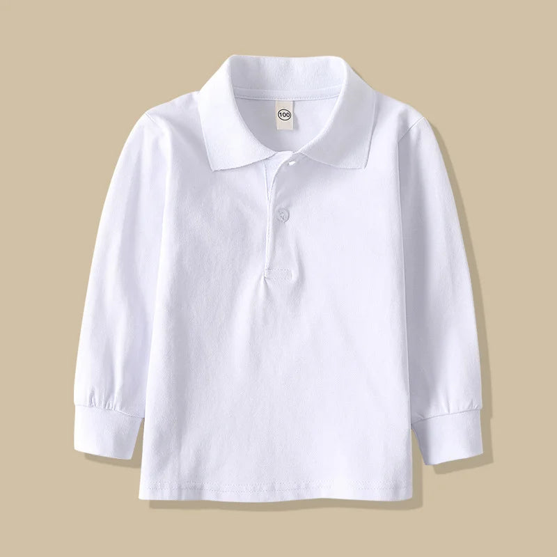 Children Long Sleeve Cotton School Uniform White