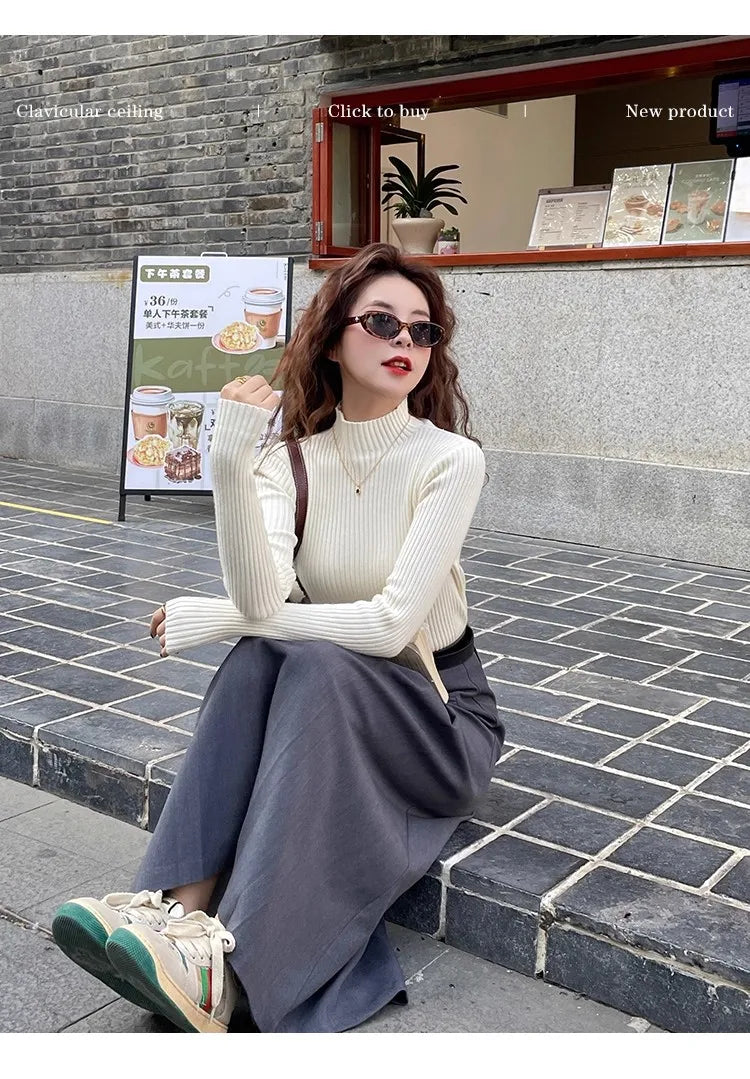 Chic Women’s Turtleneck Knit Sweater – Autumn Winter Slim Pullover