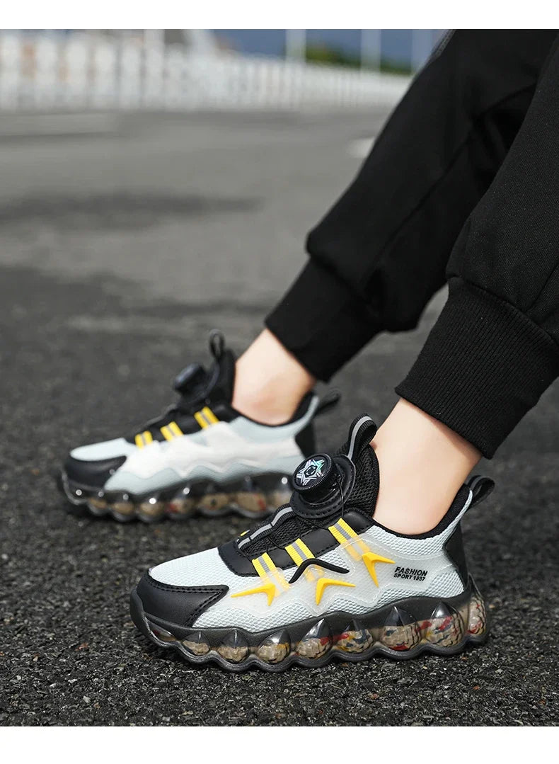 Children Shoes Thick Soled Running Rotary Buckle Kids Sports Casual Tennis For Girls Boys Outdoor Mesh Breathable Unisex Sneaker