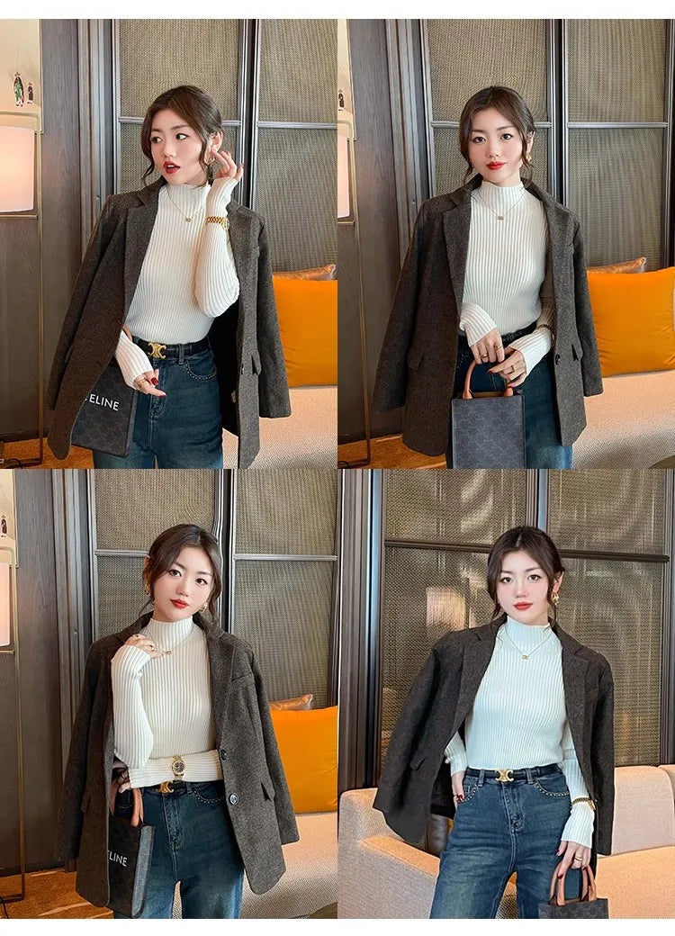 Chic Women’s Turtleneck Knit Sweater – Autumn Winter Slim Pullover