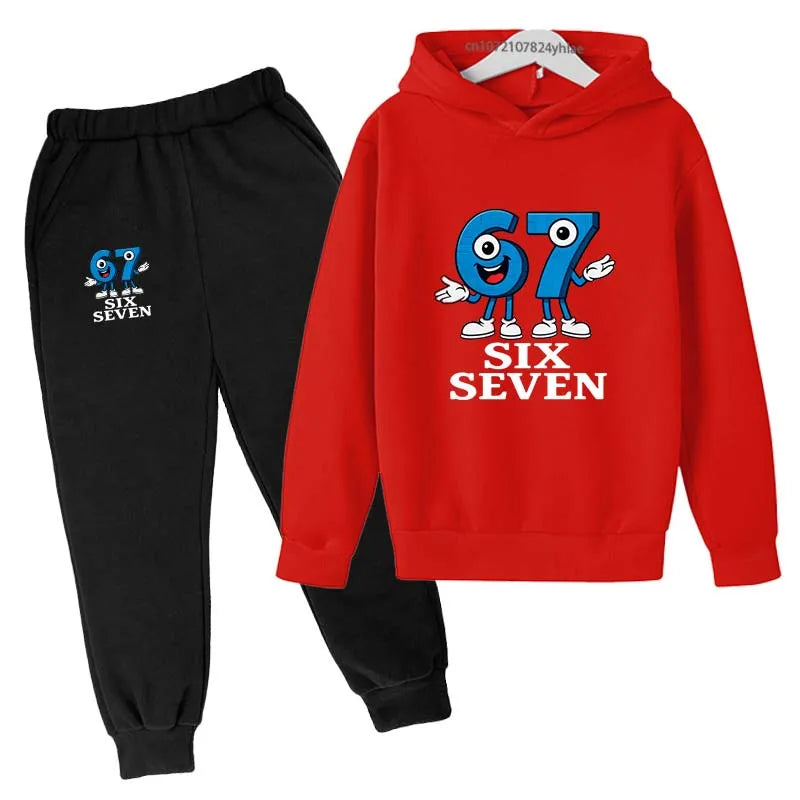 Six Seven Funny Number Cartoon Print Kids Spring Autumn Casual 2Pcs Hoodie+Jogging Pants Tracksuits 2-13Years Boys Girls Clothes
