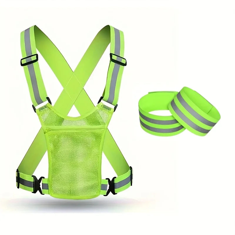 1Pc High Visibility Reflective Adjustable Vest for Running and Night Riding - Stay Safe and Visible in Low Light Conditions