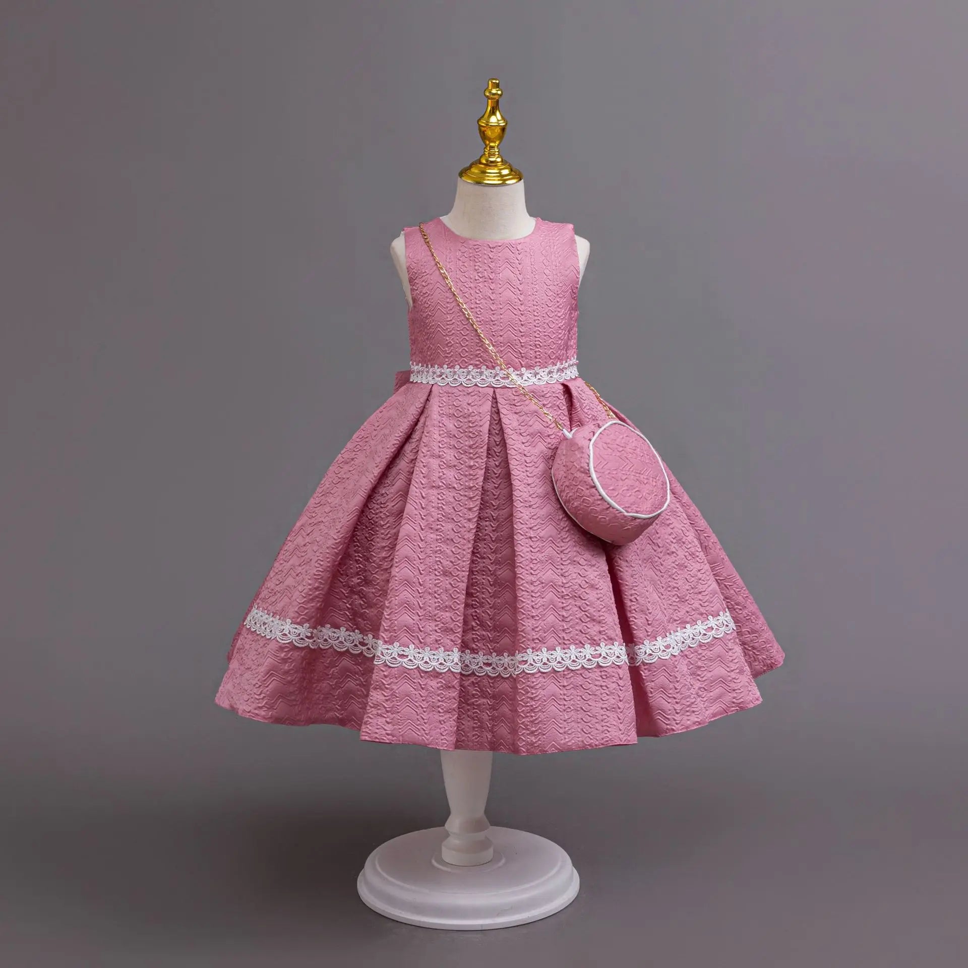 HETISO Autumn/Winter Long Sleeve Girl Party Dress Elegant Lace Christmas Formal Gown Gift with Bag for Kids Children 2-8Y