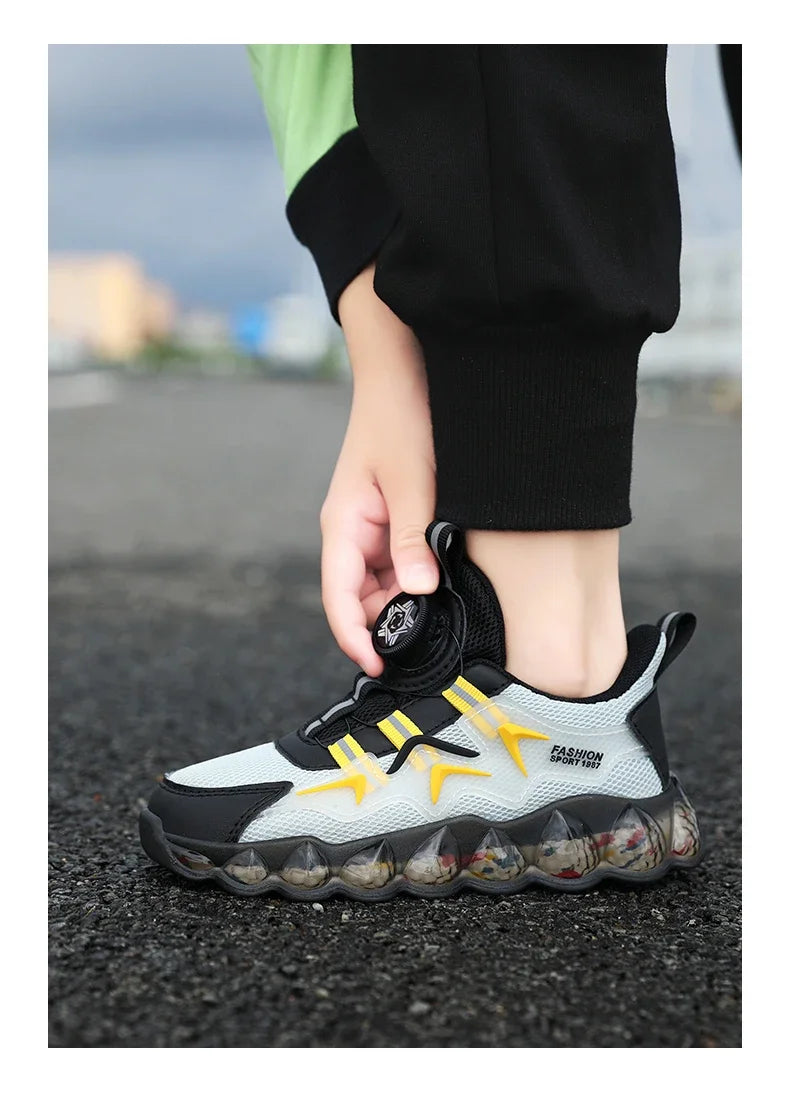 Children Shoes Thick Soled Running Rotary Buckle Kids Sports Casual Tennis For Girls Boys Outdoor Mesh Breathable Unisex Sneaker