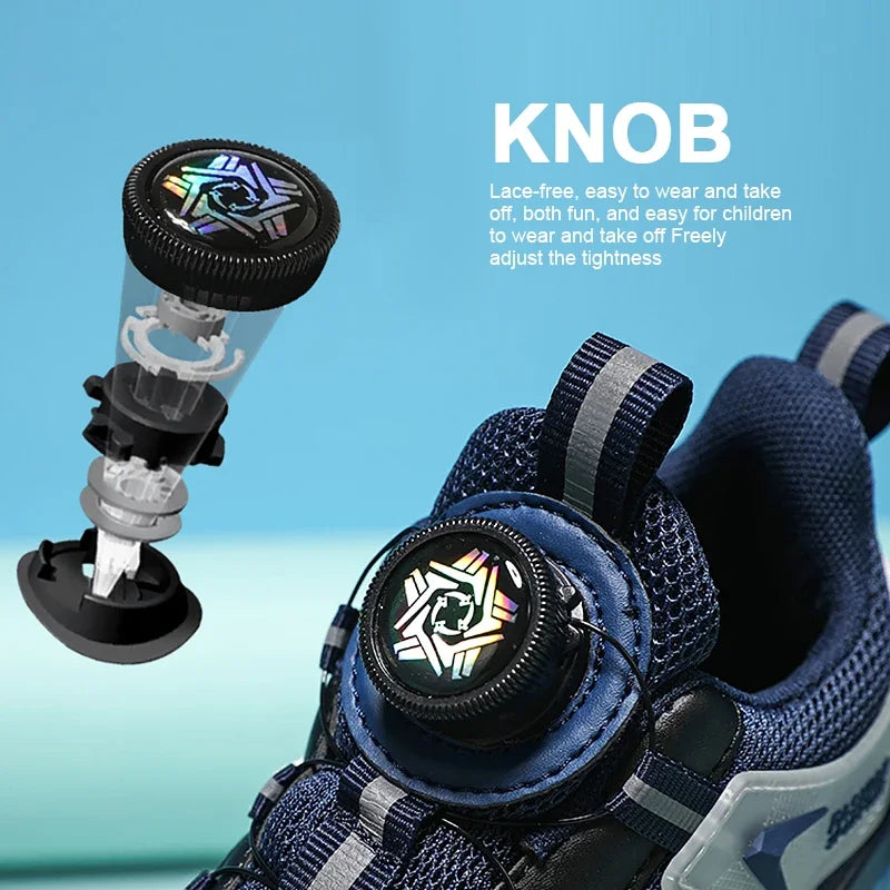 Children Shoes Thick Soled Running Rotary Buckle Kids Sports Casual Tennis For Girls Boys Outdoor Mesh Breathable Unisex Sneaker