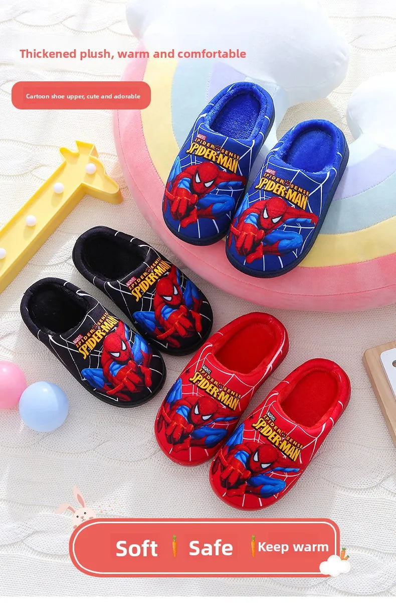 Cartoon Printed Spider-man Cotton Slippers For Children&