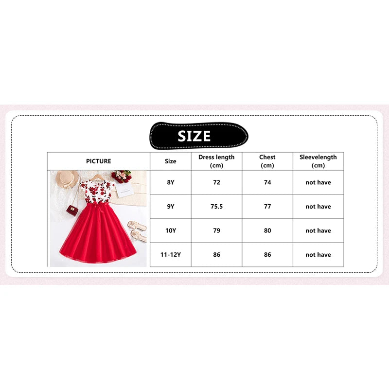 Set For Kids Girl 8-12 Years Ruffled Sleeve Rose Floral Print Tulle Cute Princess Formal Dresses with Belt Ootd For Baby Girls