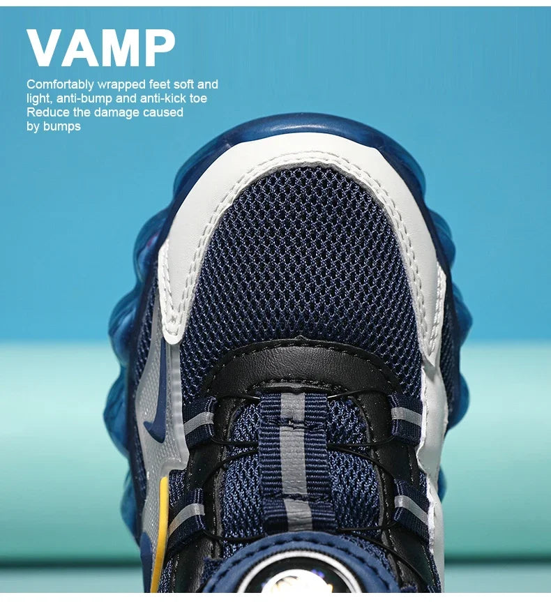 Children Shoes Thick Soled Running Rotary Buckle Kids Sports Casual Tennis For Girls Boys Outdoor Mesh Breathable Unisex Sneaker