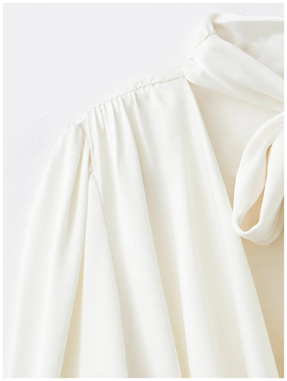 Womens Satin Textured Backless Blouse With Bow Detail Long Sleeves Elegant And Silky Women S Shirt Top For Everyday Casual Wear