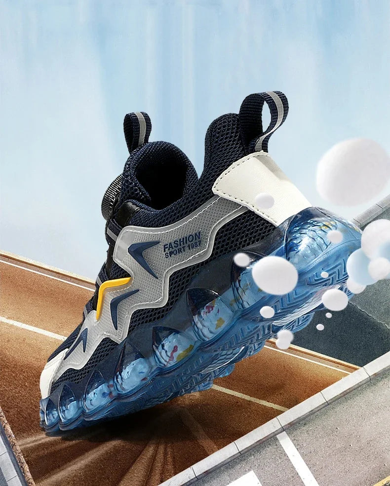 Children Shoes Thick Soled Running Rotary Buckle Kids Sports Casual Tennis For Girls Boys Outdoor Mesh Breathable Unisex Sneaker