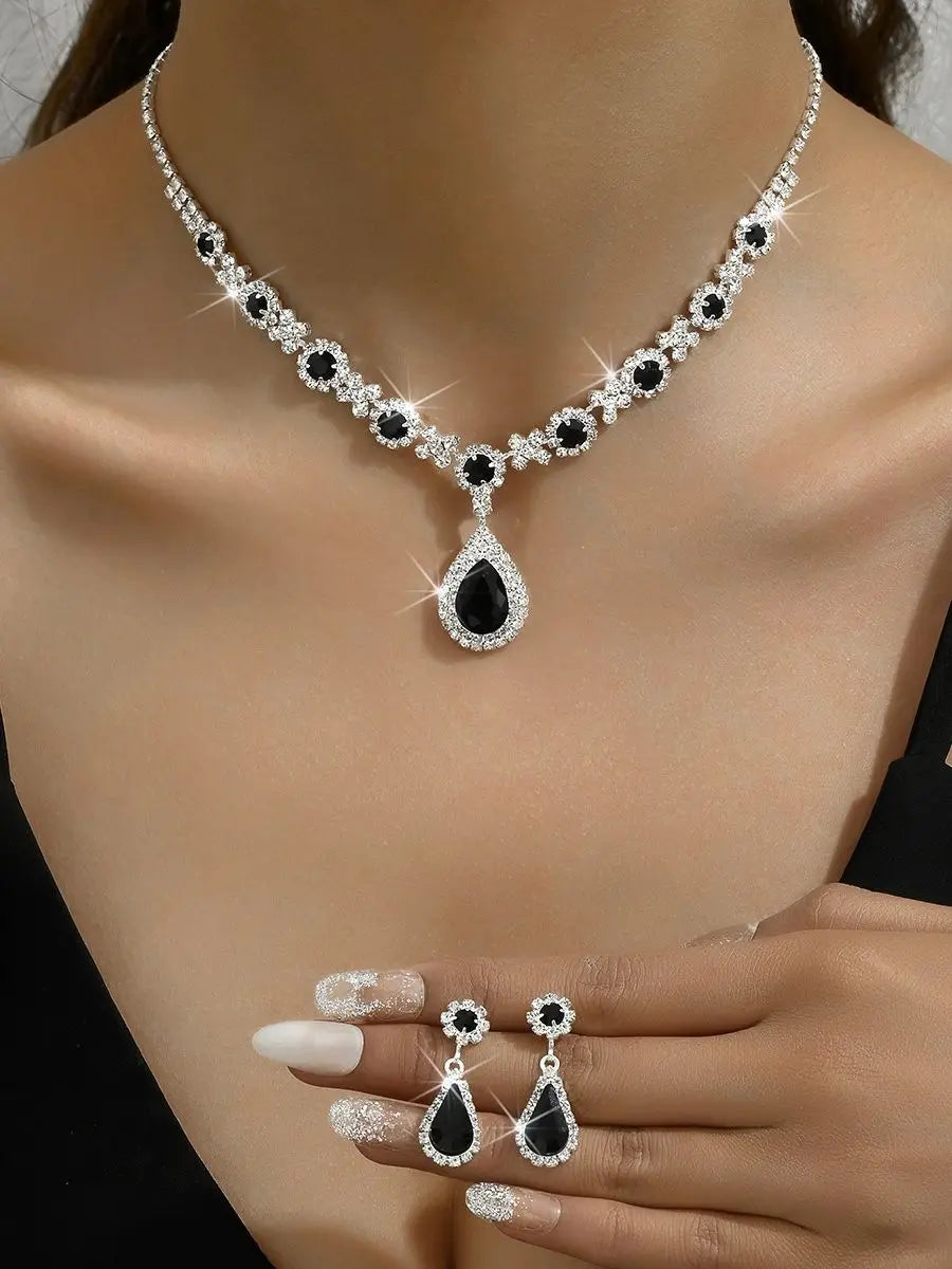 Crisluv™ Bridal Crystal Droplet Necklace & Earrings Set – 3-Piece Elegant Design