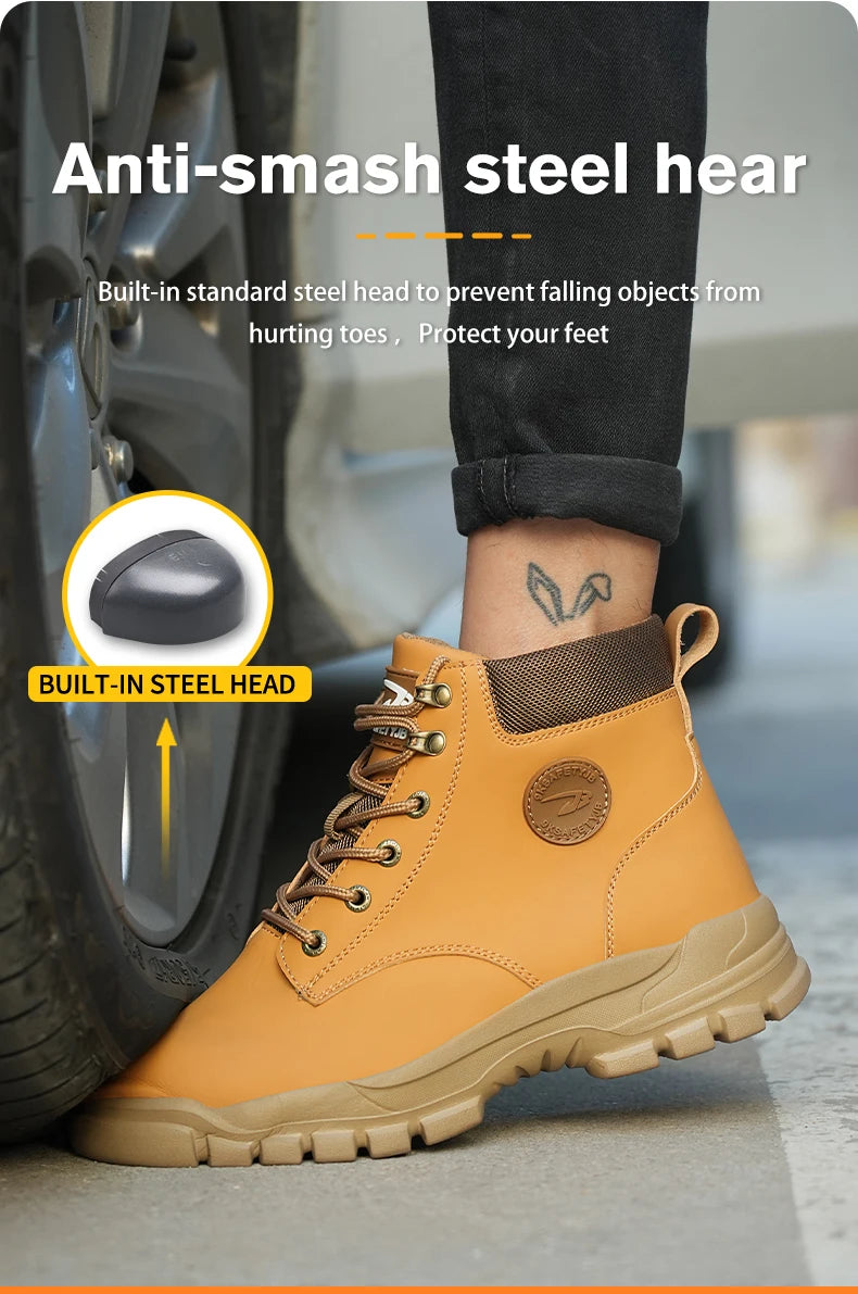 High-top PU anti-smash anti-puncture breathable safety shoes