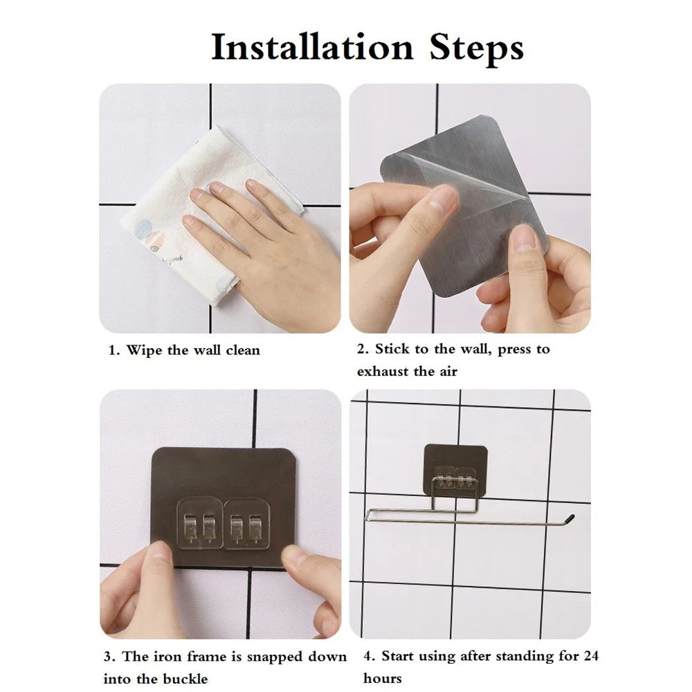 Adhesive Hanging Paper Roll Towel Holder Bathroom Toilet Storage Stand Kitchen Organizer Napkin Rack Stainless Steel Wall Mount