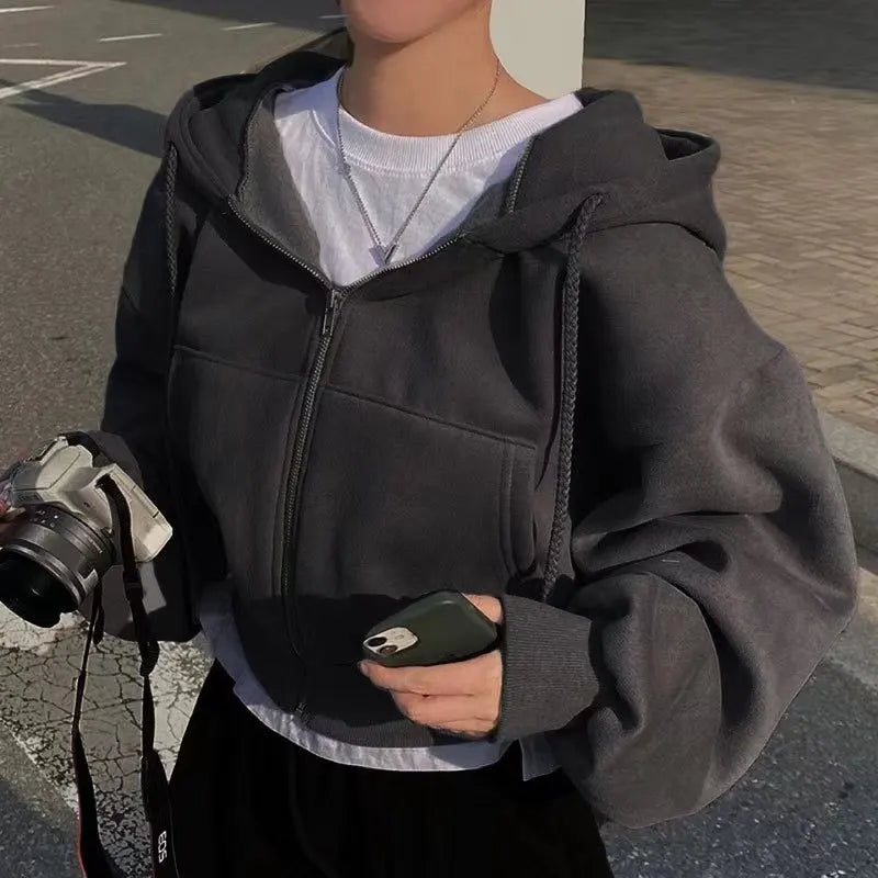 Women’s Zip-Up Hooded Hoodie – Autumn Winter Streetwear Crop Jacket If you want: