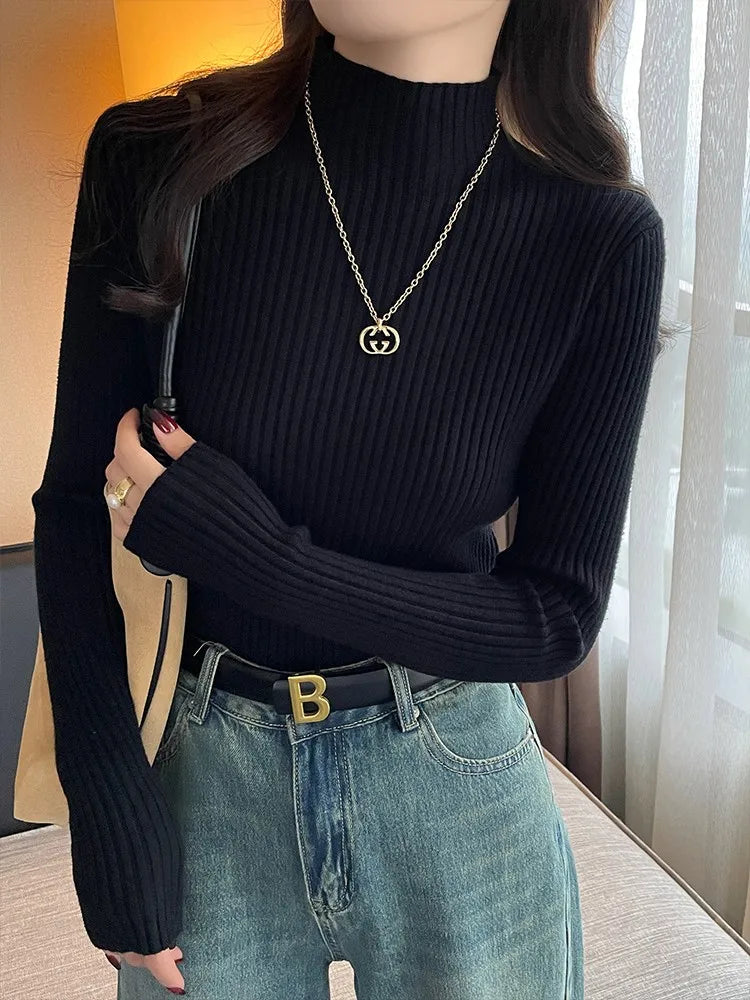 Chic Women’s Turtleneck Knit Sweater – Autumn Winter Slim Pullover