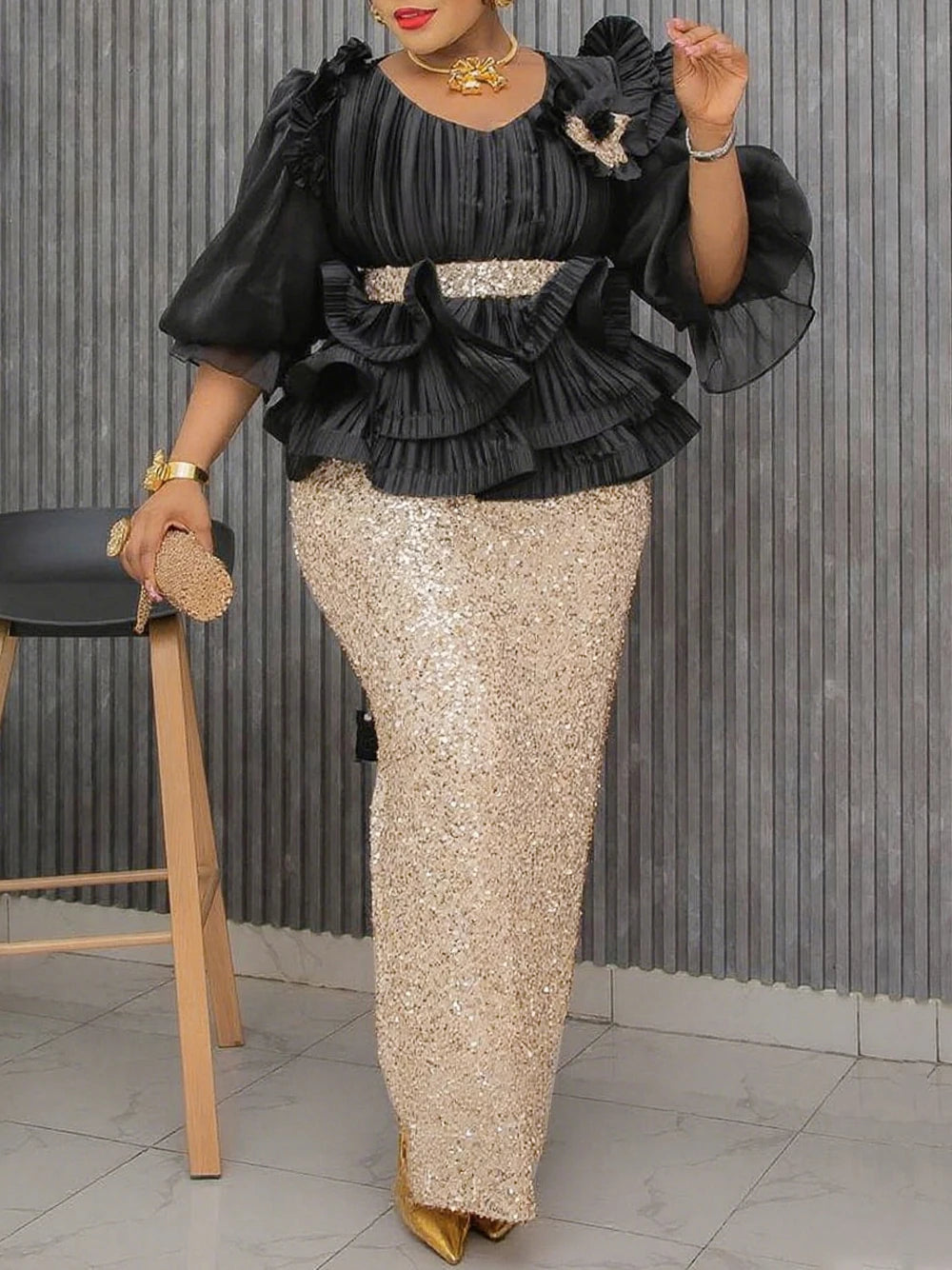 Elegant Puff Sleeve Bodycon Dress for Women