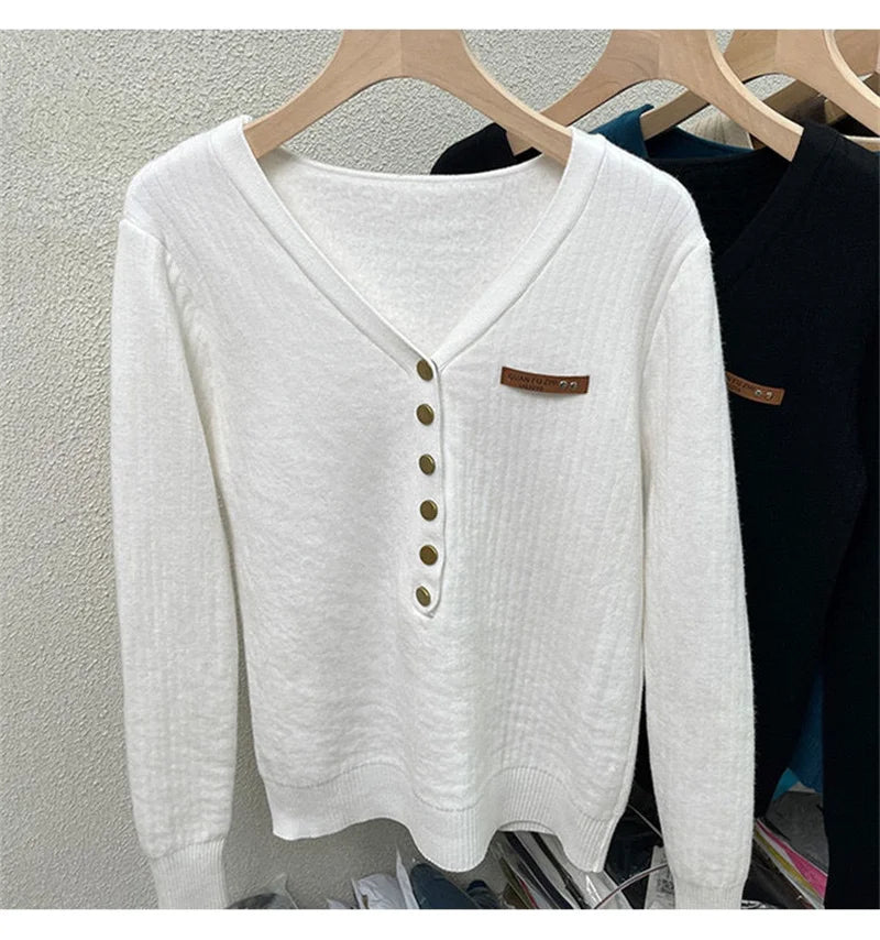 Thicken Women’s Velvet Lined V-Neck Knit Jumper