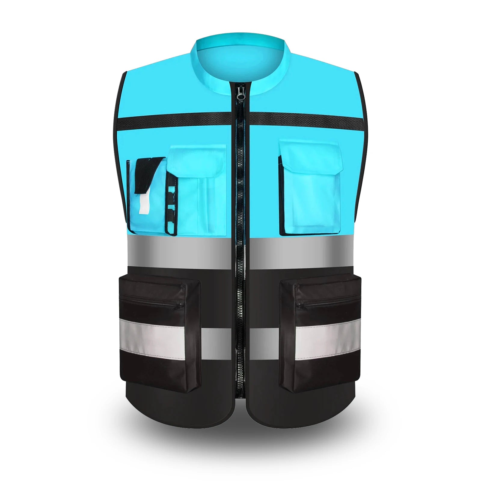 Custom LOGO Safety Vest for Men Work Vest with Pockets and Zipper Safety Construction Two Tone Workwear Vest Volunteer Uniform