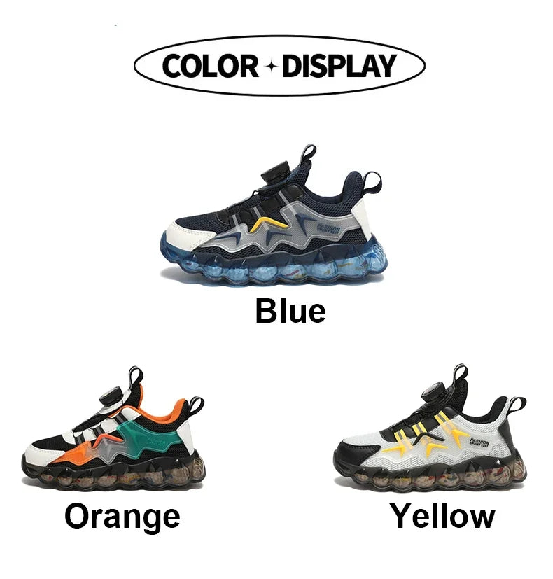 Children Shoes Thick Soled Running Rotary Buckle Kids Sports Casual Tennis For Girls Boys Outdoor Mesh Breathable Unisex Sneaker