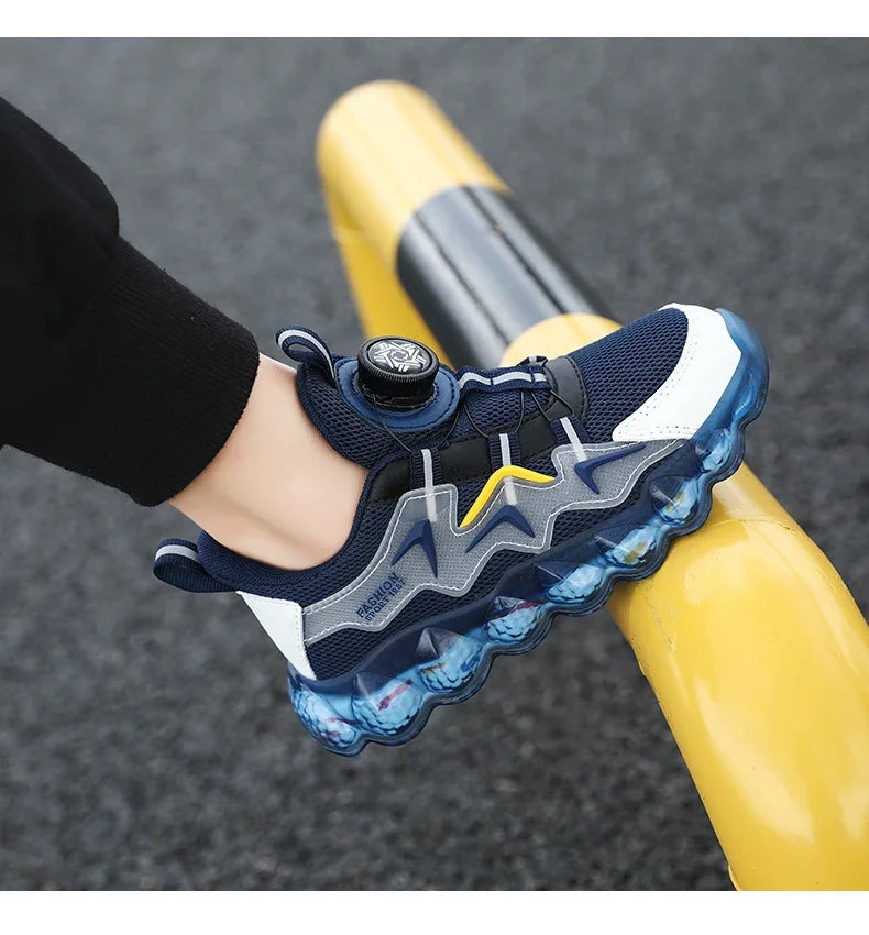 Children Shoes Thick Soled Running Rotary Buckle Kids Sports Casual Tennis For Girls Boys Outdoor Mesh Breathable Unisex Sneaker