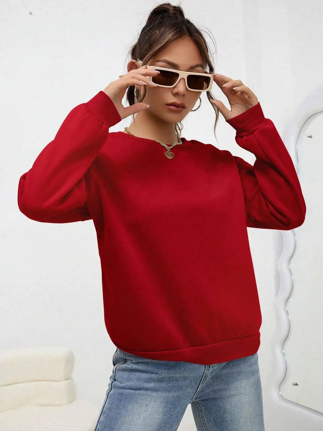 Women’s Casual Solid Color Hoodie – Loose Crewneck Autumn Pullover