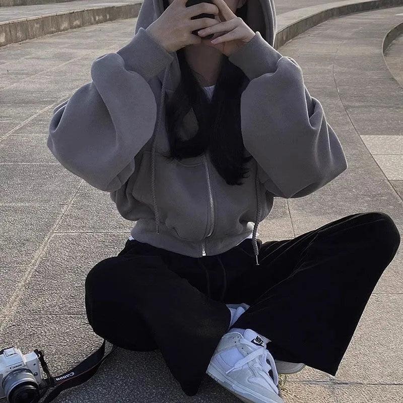 Women’s Zip-Up Hooded Hoodie – Autumn Winter Streetwear Crop Jacket If you want: