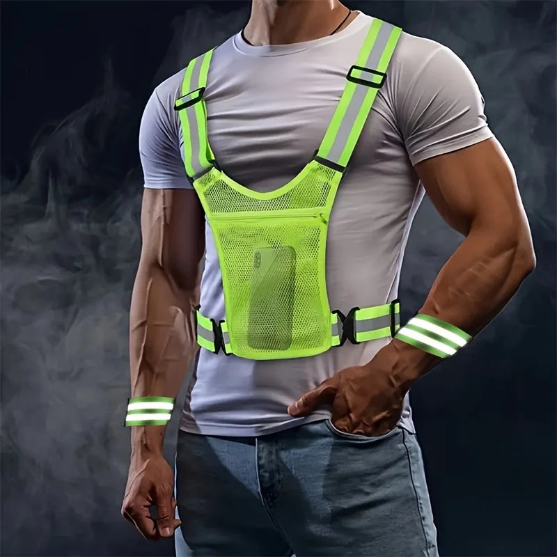 1Pc High Visibility Reflective Adjustable Vest for Running and Night Riding - Stay Safe and Visible in Low Light Conditions