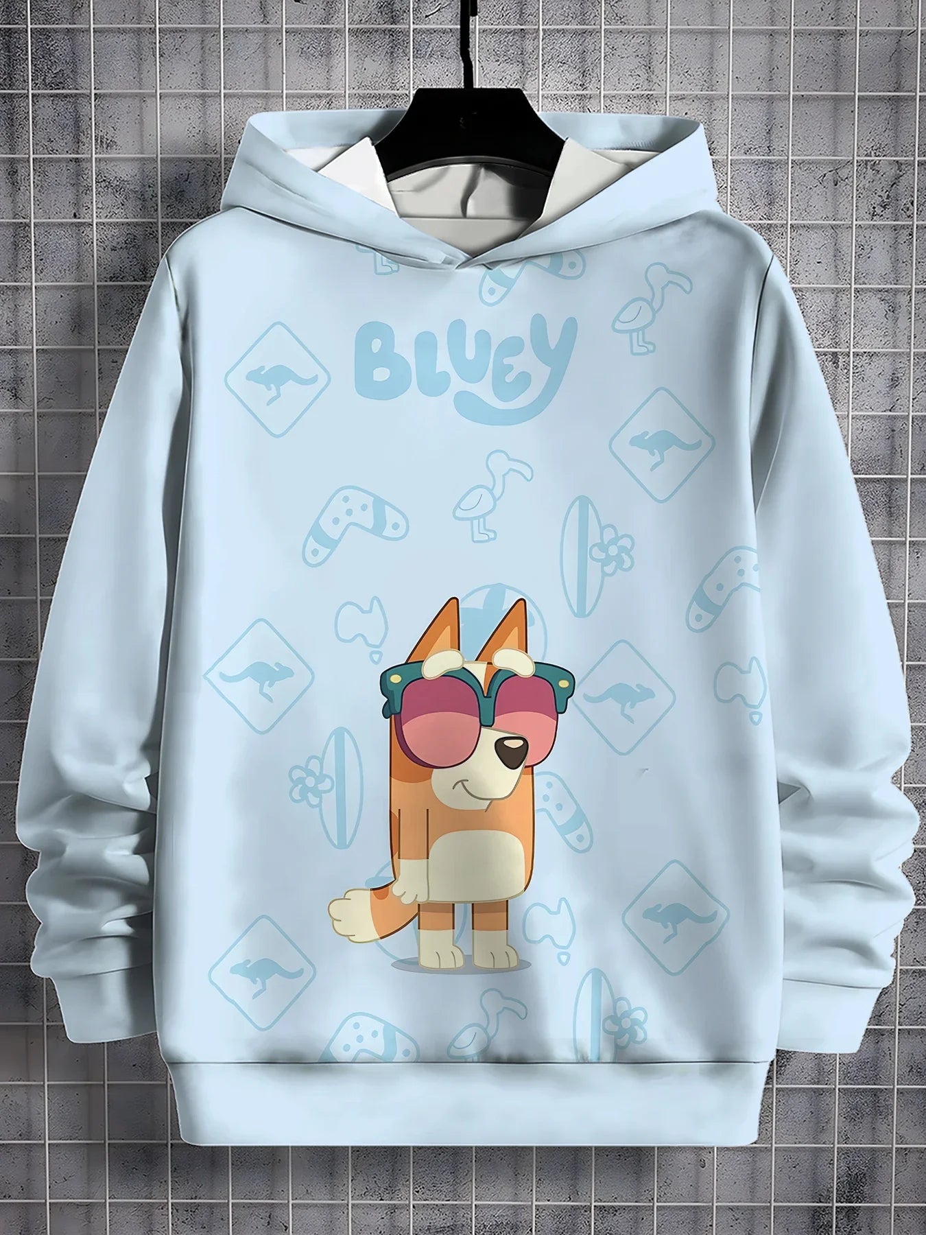 Blueys-Bingoed Kids Blue Dog 3D Print Sweatshirt – Unisex All-Season Pullover Hoodie for Boys & Girls