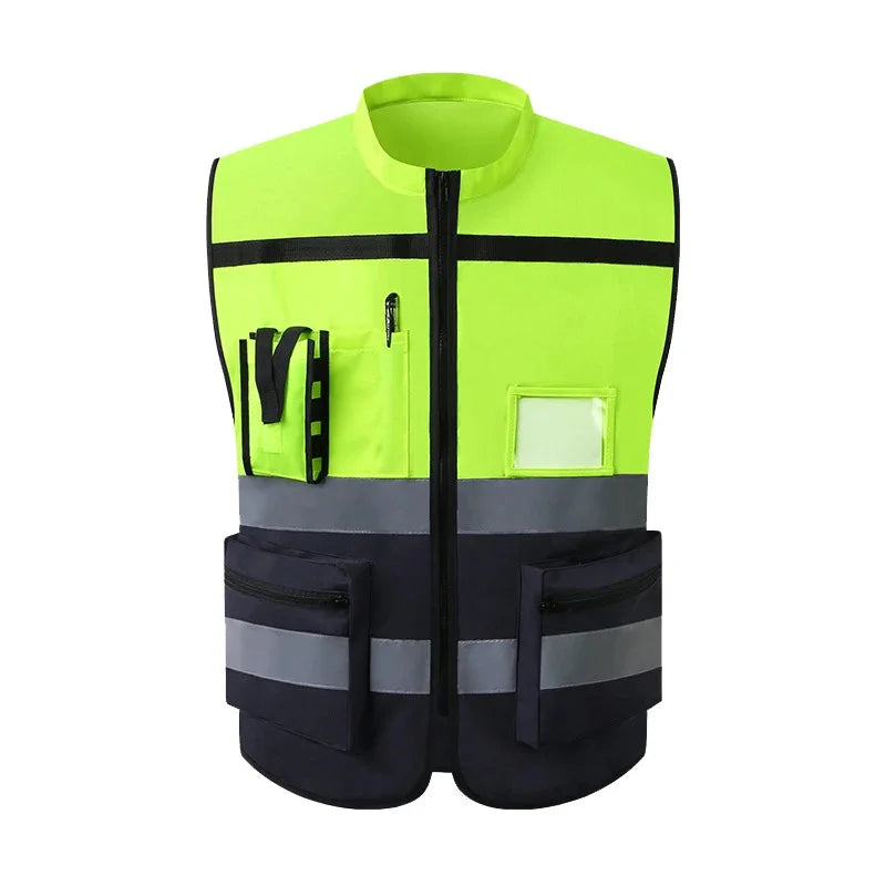 Custom LOGO Safety Vest for Men Work Vest with Pockets and Zipper Safety Construction Two Tone Workwear Vest Volunteer Uniform