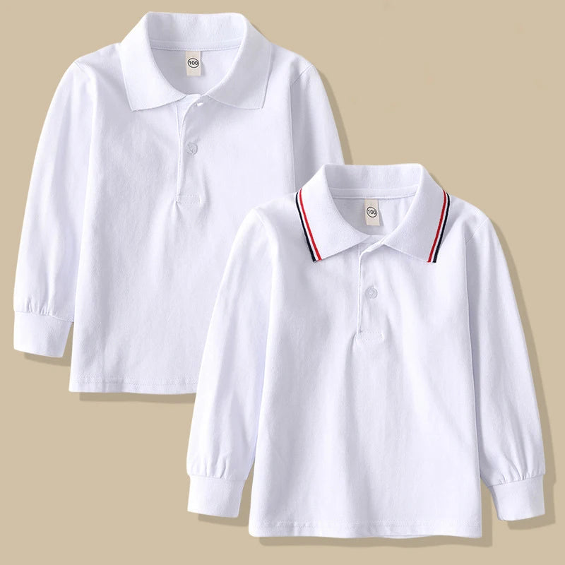 Children Long Sleeve Cotton School Uniform White