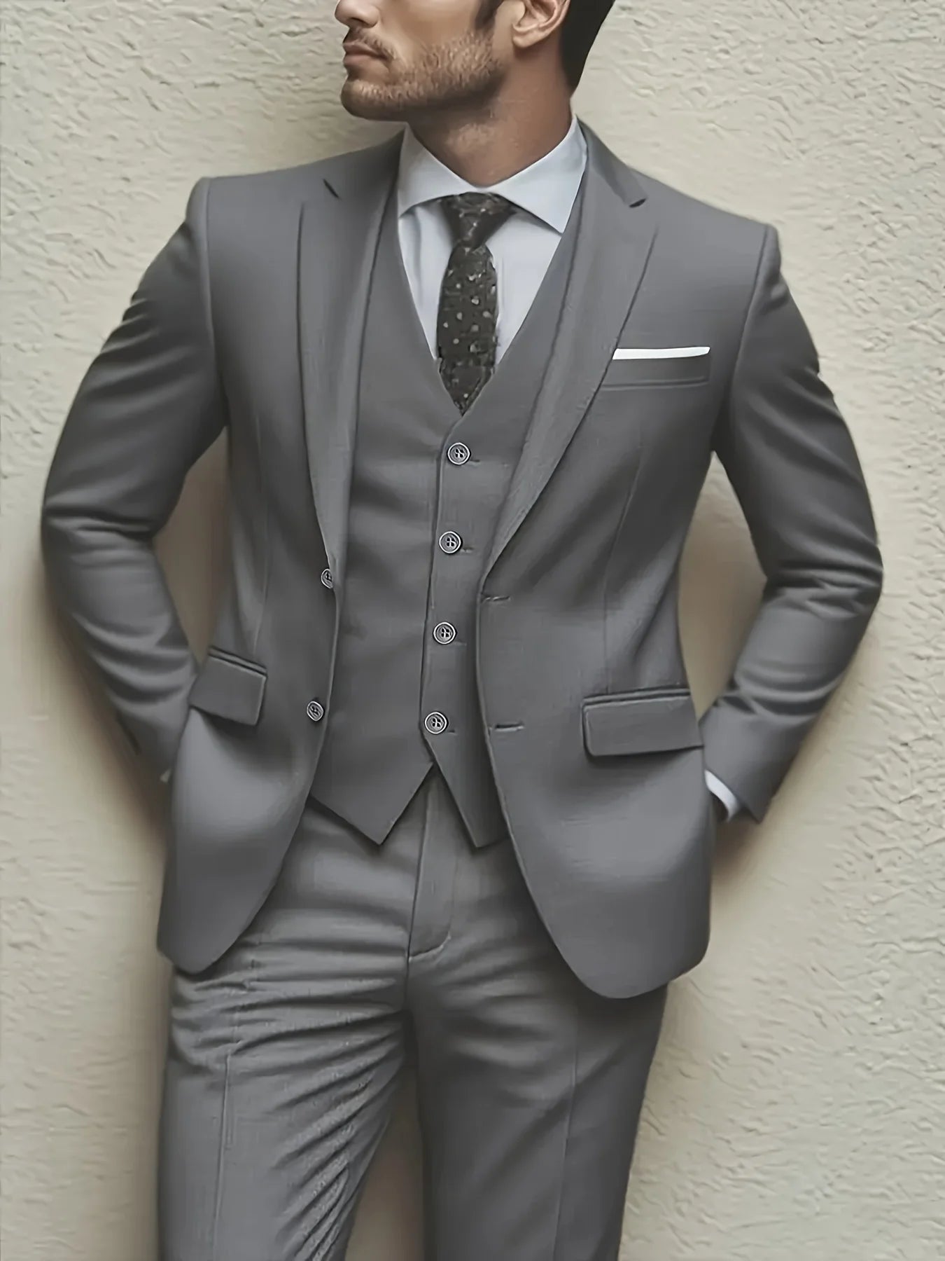 Men’s 3-Piece Suit Set – Jacket, Vest & Pants for Weddings & Formal Events