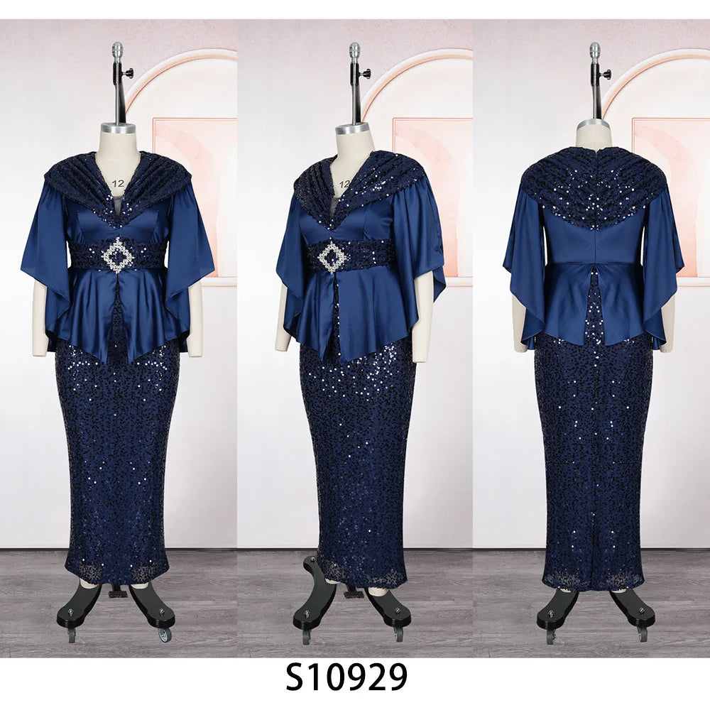 African Party Dresses for Women Elegant Turkey Muslim Wedding Evening Gown Plus Size Dashiki Sequin Sexy Bodycon Slit Long Dress