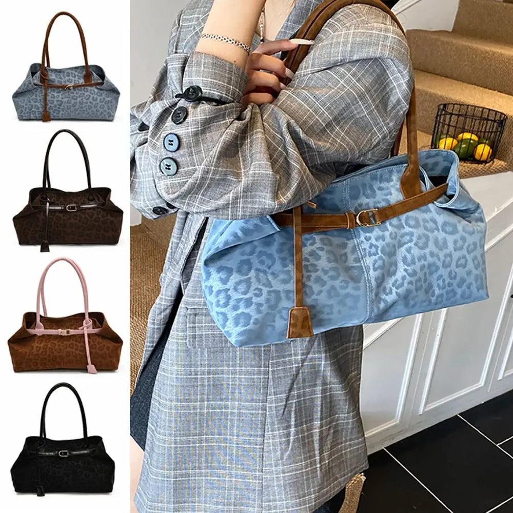 Trendy PU Leopard Print Tote Bag Large Capacity Casual Women&