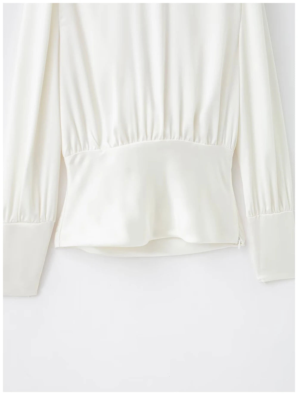 Womens Satin Textured Backless Blouse With Bow Detail Long Sleeves Elegant And Silky Women S Shirt Top For Everyday Casual Wear