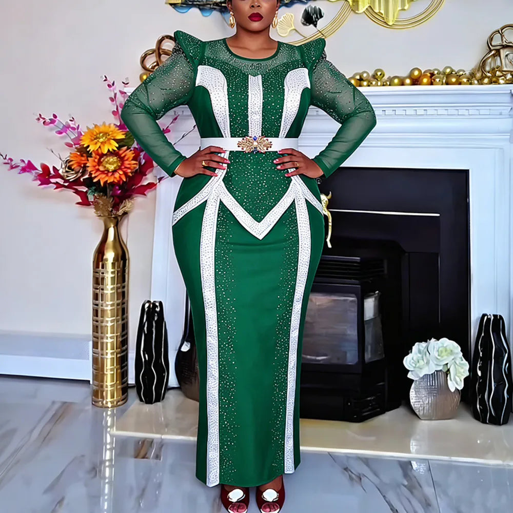 Plus Size African Party Dresses for Women Dashiki Diamond Pleated Long Dress Elegant Turkey Muslim Wedding Evening Gown 2026