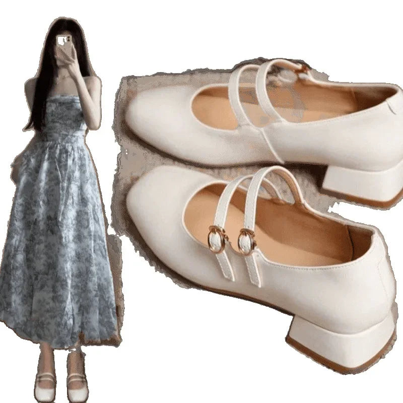 French Patent Leather Mary Jane Shoes – Retro Wine Red Slip-On with Buckle Low Heel