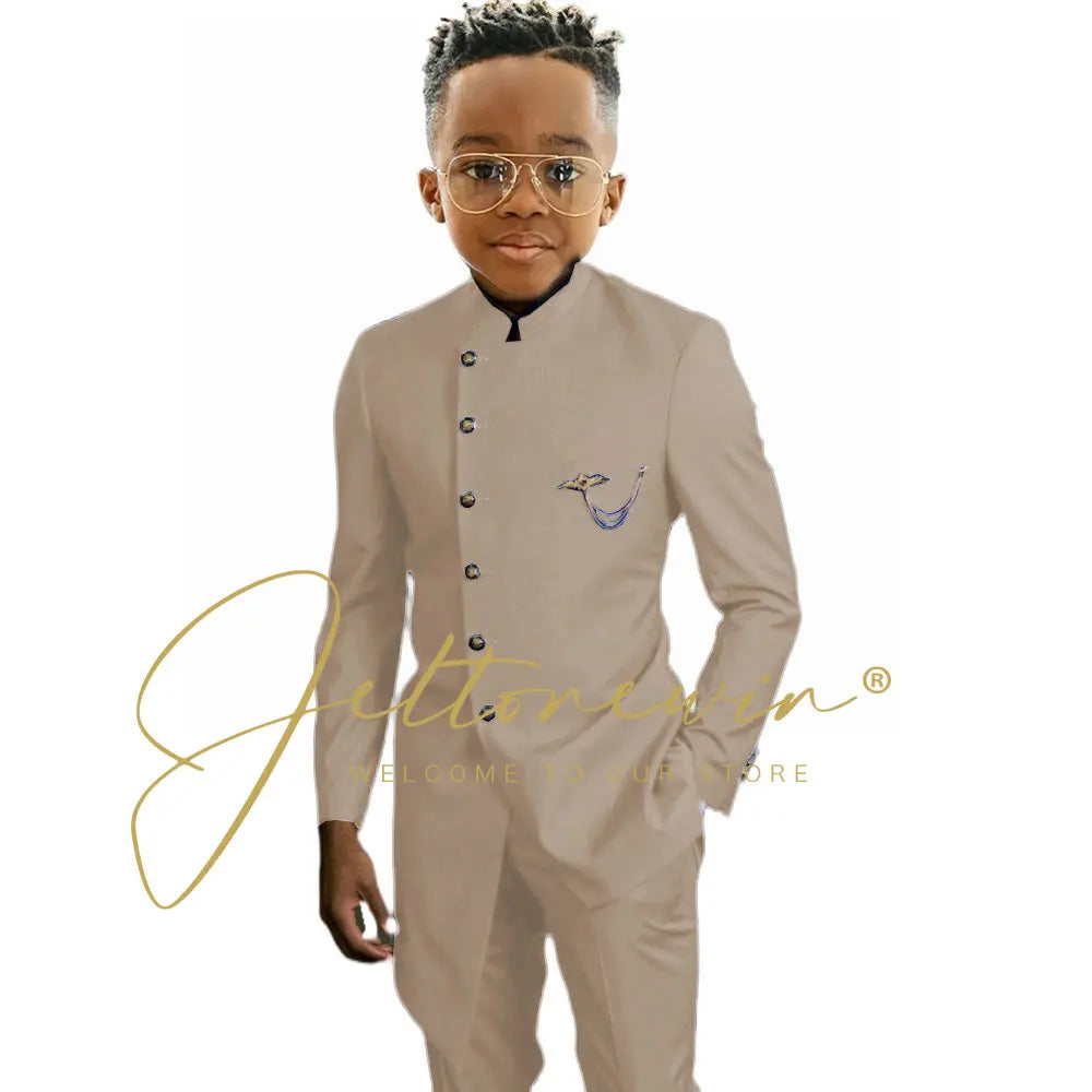 Royal Blue African Design Boys Suits Set For Wedding Formal Tuxedo Kids Costume Piano Performance Children Tailor Made