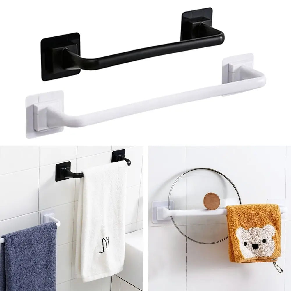 Kitchen Bathroom Wall Bath Towel Holder Rail Rack Portable Self Adhesive Towel Rod Bar Useful Household Gadget