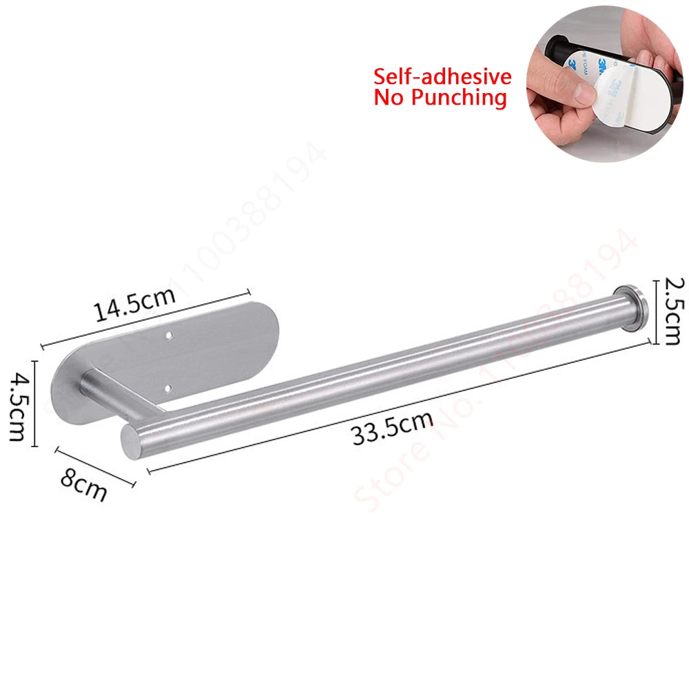 Adhesive Hanging Paper Roll Towel Holder Bathroom Toilet Storage Stand Kitchen Organizer Napkin Rack Stainless Steel Wall Mount