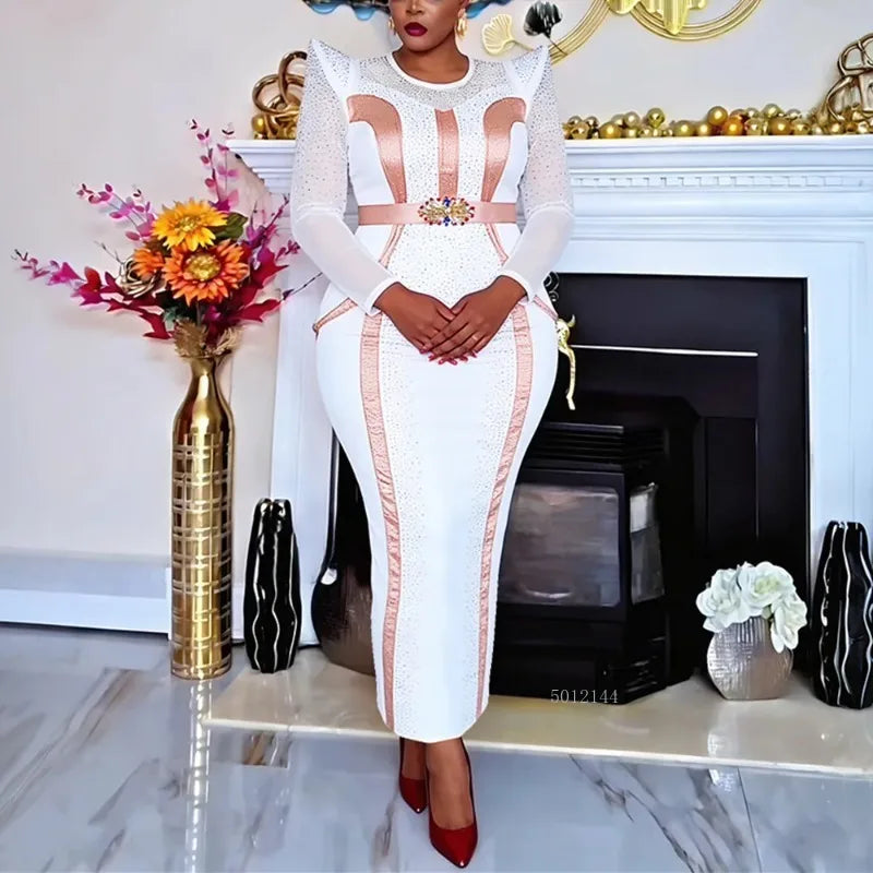 Plus Size African Party Dresses for Women Dashiki Diamond Pleated Long Dress Elegant Turkey Muslim Wedding Evening Gown 2026