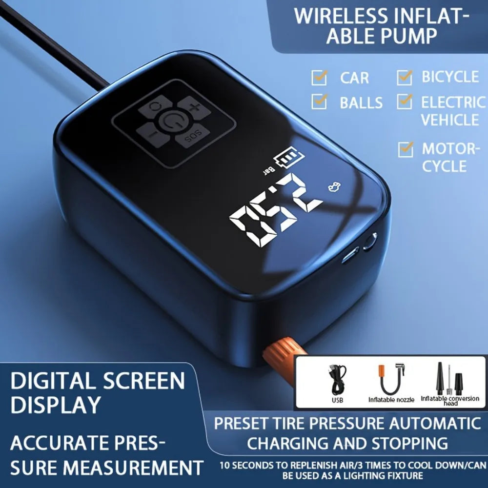 Digital Display Air Pump Portable Air Compressor LED Light Wireless Cordless Tire Inflation for Car Motorcycle Boat Tyre Balls