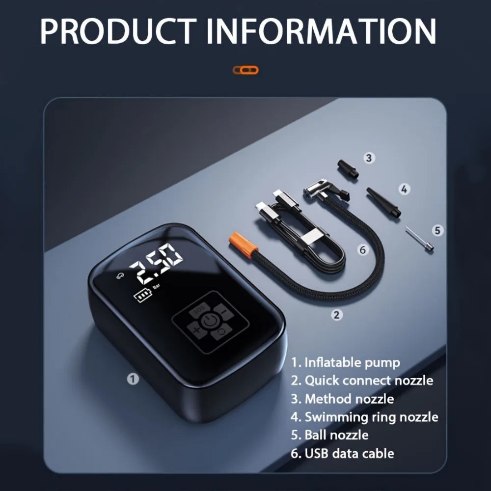 Digital Display Air Pump Portable Air Compressor LED Light Wireless Cordless Tire Inflation for Car Motorcycle Boat Tyre Balls