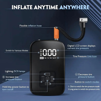 Digital Display Air Pump Portable Air Compressor LED Light Wireless Cordless Tire Inflation for Car Motorcycle Boat Tyre Balls