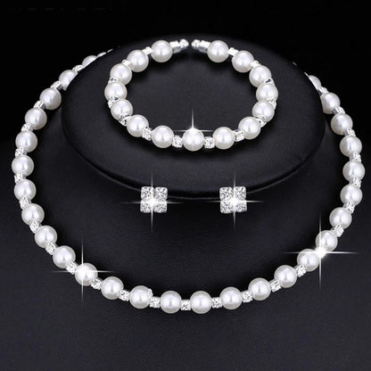 Crisluv™ Wedding Pearl Necklace, Bracelet &amp; Earrings Set