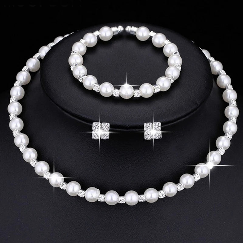 Crisluv™ Wedding Pearl Necklace, Bracelet &amp; Earrings Set