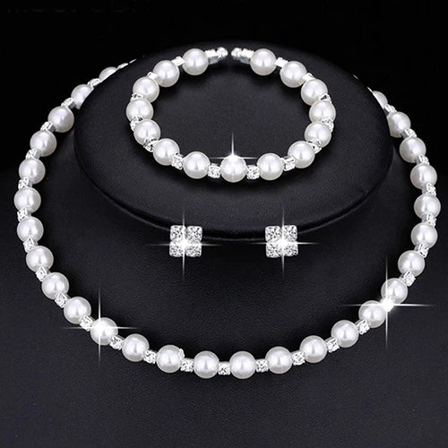 Crisluv™ Wedding Pearl Necklace, Bracelet &amp; Earrings Set