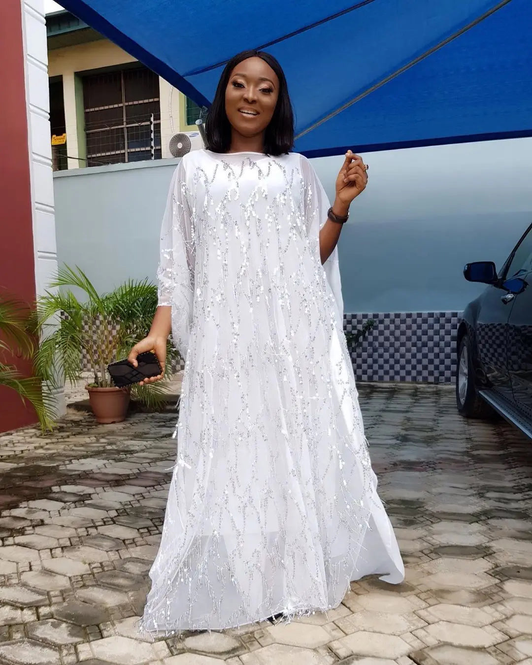 African Sequin Chiffon Maxi Dress Plus Size
