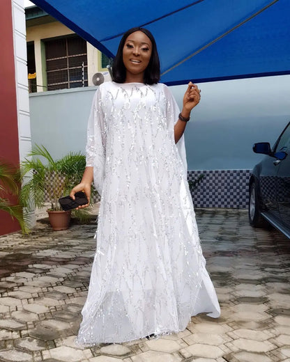 African Sequin Chiffon Maxi Dress Plus Size