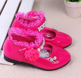 2021 New Flower Girls Shoes Spring Autumn Princess Lace PU Leather Shoes Cute Bowknot Rhinestone For 3-11 Ages Toddler Shoes