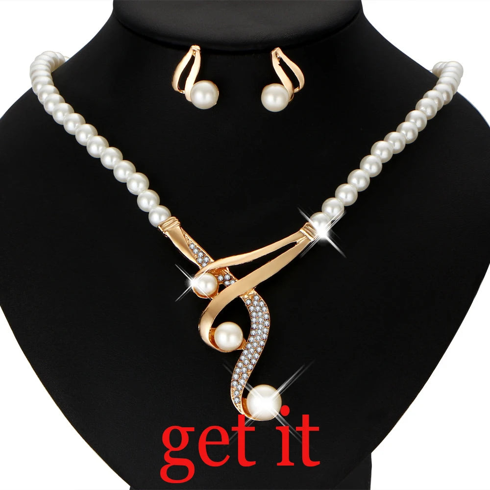 Crisluv™ Wedding Pearl Necklace, Bracelet &amp; Earrings Set